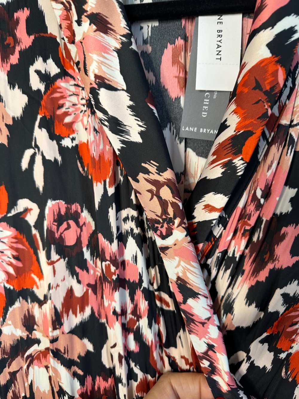 Lane Bryant Black Floral Wrap Dress with Coral & Blush Blooms - Picture 5 of 8